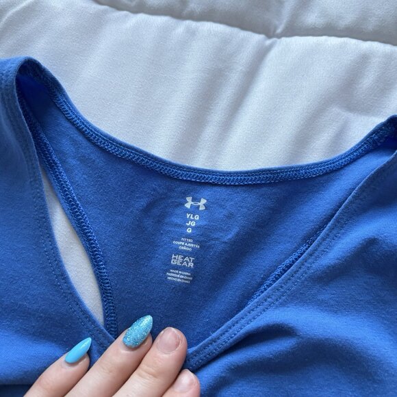 Under Armour Youth Girls HeatGear Blue Fitted Tank Top Activewear Outdoor - Picture 5 of 7